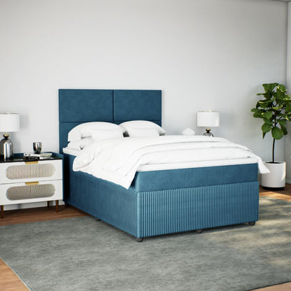 Cama boxspring com colchão 140x190 cm veludo azul