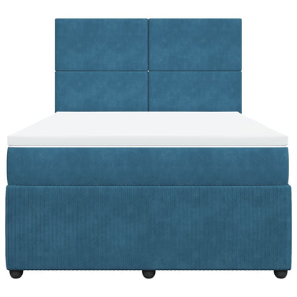 Cama boxspring com colchão 140x190 cm veludo azul