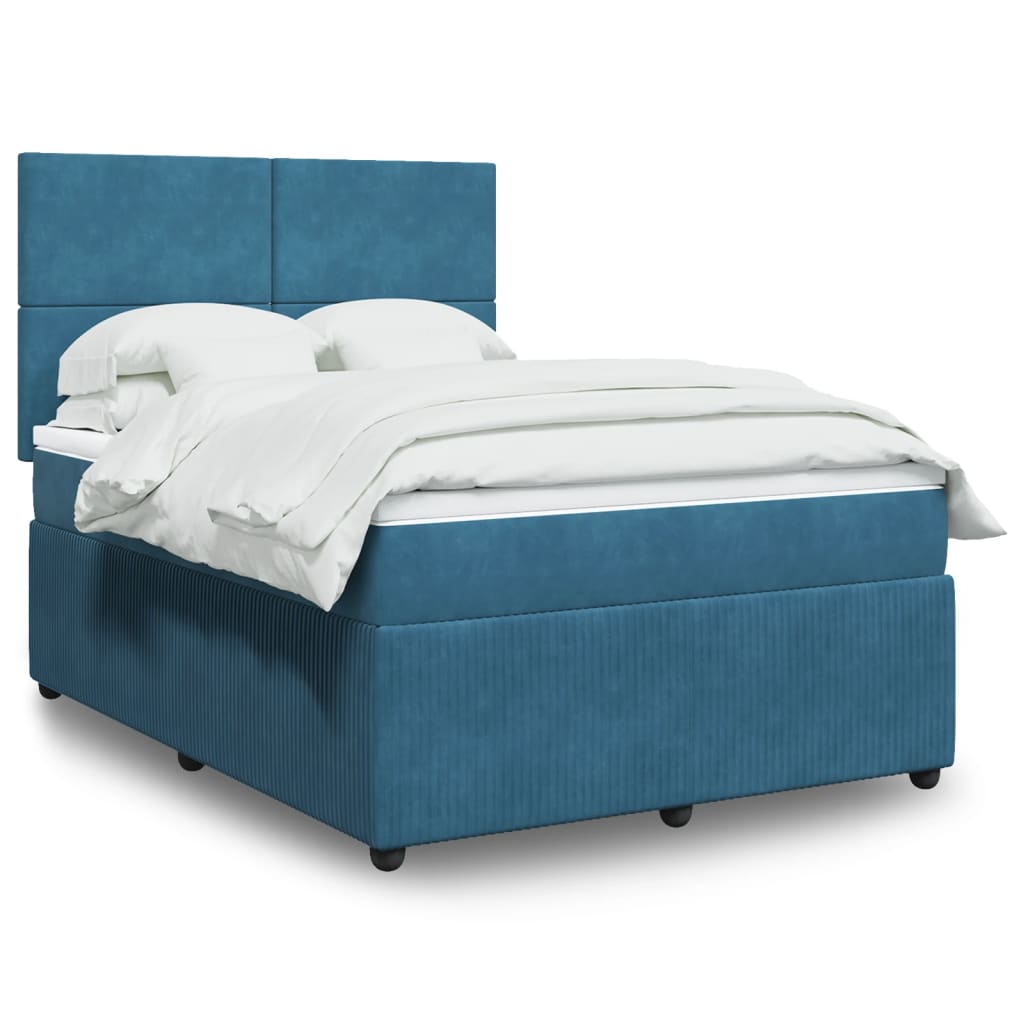 Cama boxspring com colchão 140x190 cm veludo azul