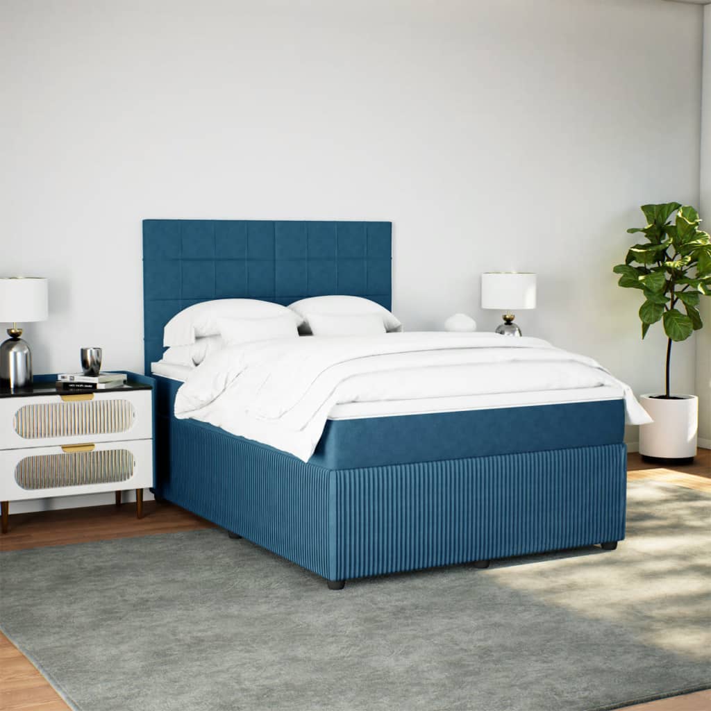 Cama boxspring com colchão 140x190 cm veludo azul