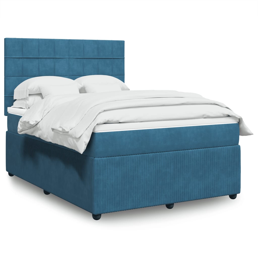 Cama boxspring com colchão 140x190 cm veludo azul