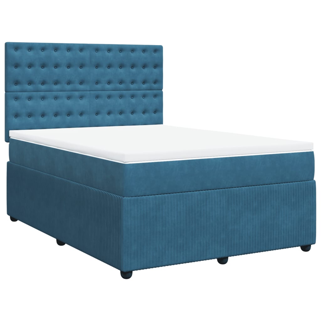 Cama boxspring com colchão 140x190 cm veludo azul