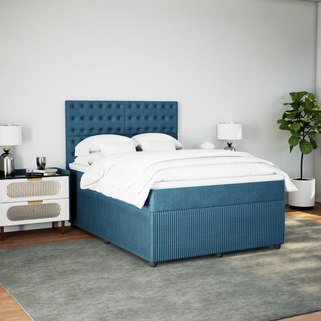 Cama boxspring com colchão 140x190 cm veludo azul