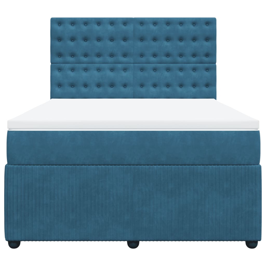 Cama boxspring com colchão 140x190 cm veludo azul