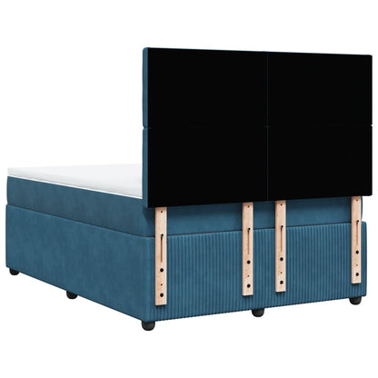 Cama boxspring com colchão 140x190 cm veludo azul