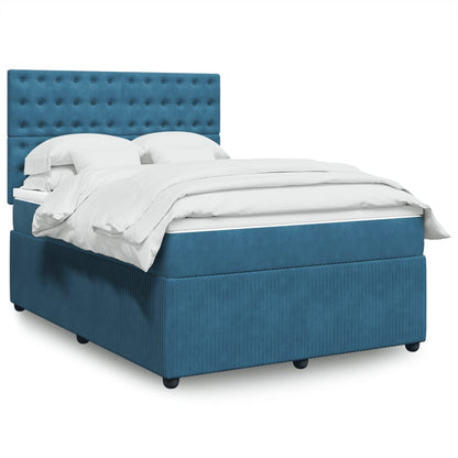 Cama boxspring com colchão 140x190 cm veludo azul