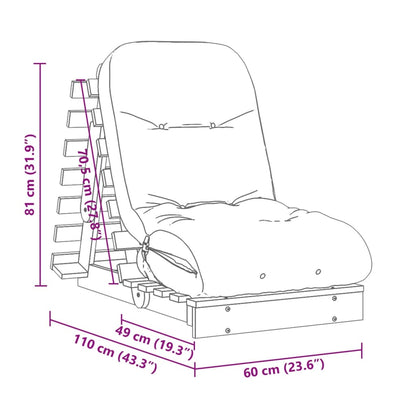 Sofá-cama futon com colchão 60x206x11 cm madeira pinho maciça