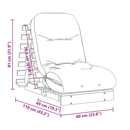 Sofá-cama futon c/ colchão 60x206x11cm madeira pinho impregnada