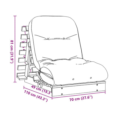 Sofá-cama futon com colchão 70x206x11 cm pinho maciço branco