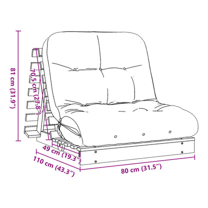 Sofá-cama futon com colchão 80x206x11 cm pinho maciço branco