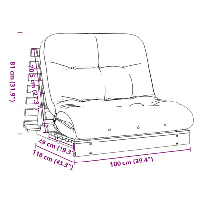 Sofá-cama futon c/ colchão 100x206x11 cm madeira douglas maciça