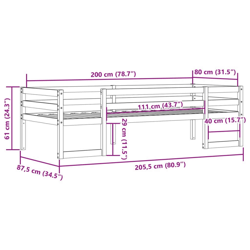 Estrutura de cama infantil 80x200 cm madeira de pinho maciça