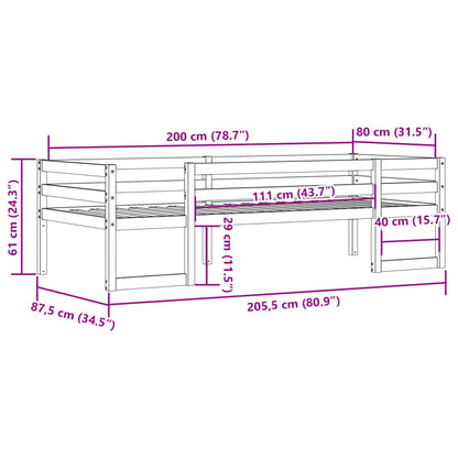 Estrutura de cama infantil 80x200 cm pinho maciço branco