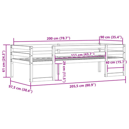 Estrutura de cama infantil 90x200 cm pinho maciço castanho-mel