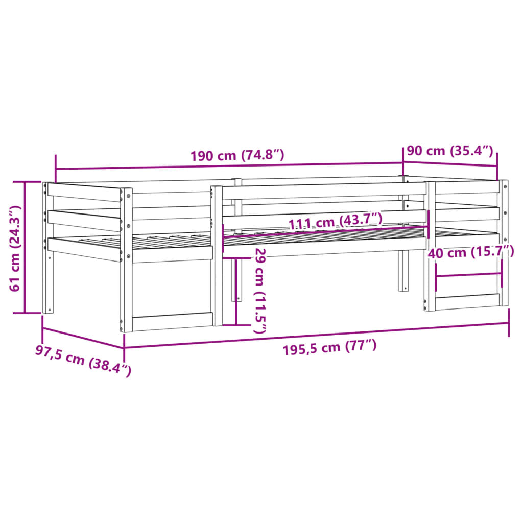 Estrutura de cama infantil 90x190 cm pinho maciço branco