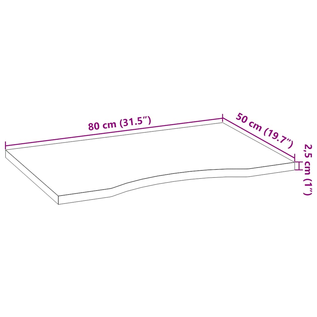 Tampo mesa retangular 80x50x2,5 cm carvalho maciço não tratado