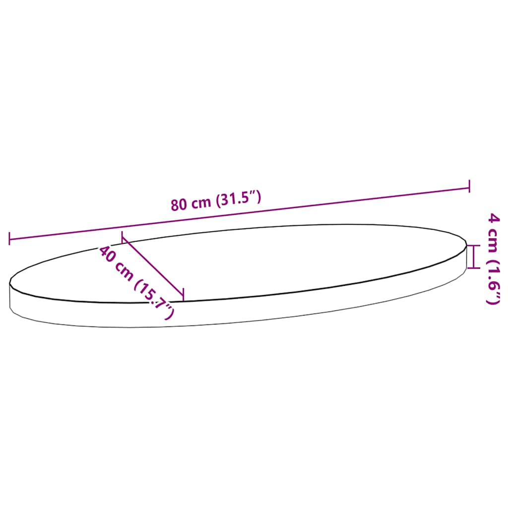 Tampo de mesa 80x40x4 cm carvalho maciça oval castanho-claro