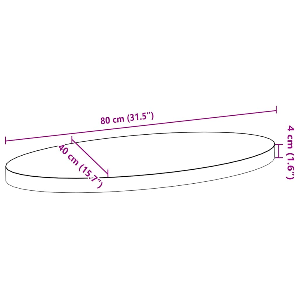 Tampo de mesa 80x40x4 cm carvalho maciça oval castanho-escuro