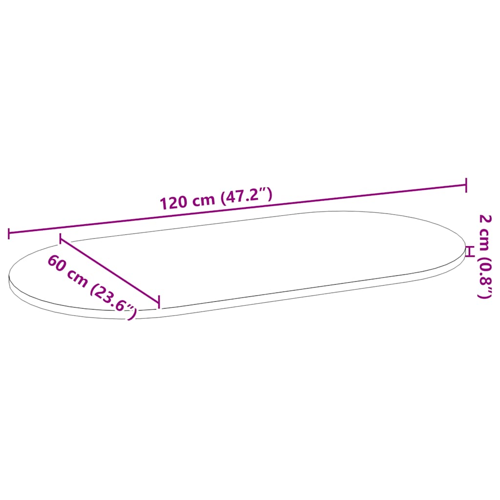 Tampo de mesa 120x60x2 cm carvalho maciça oval castanho-escuro