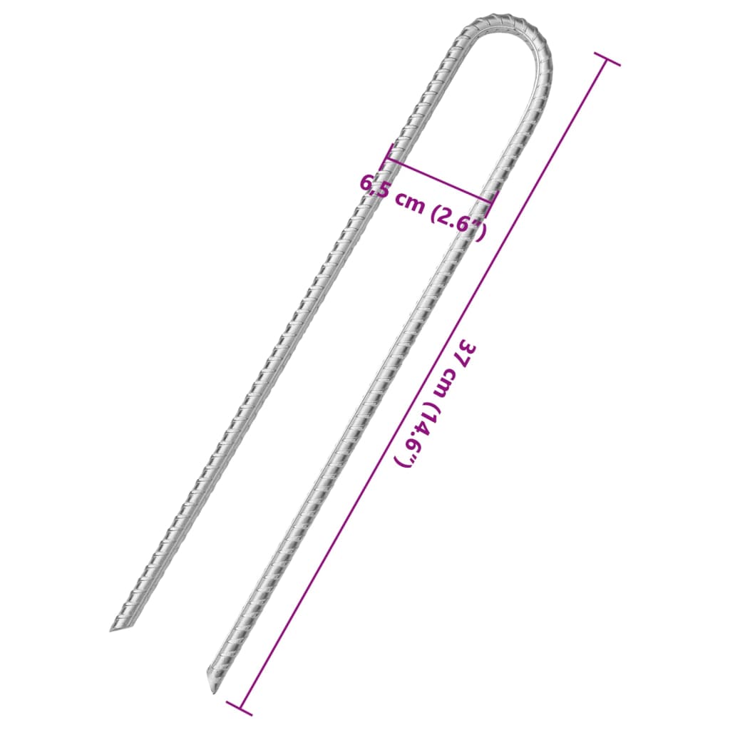 Estacas p/ tenda 6 pcs forma de U 37 cm Ø10 mm aço galvanizado