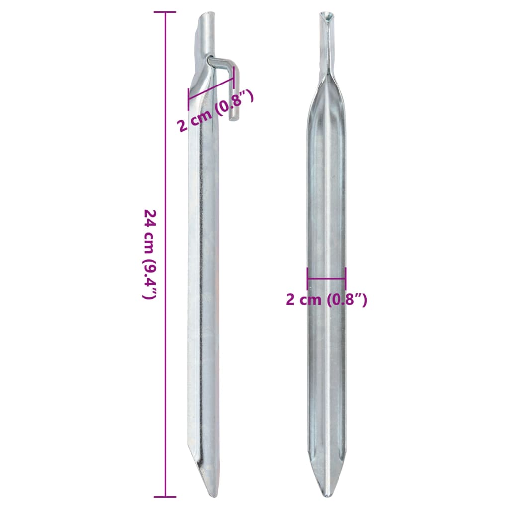 Estacas p/ tenda 24 pcs forma de V 24 cm Ø20 mm aço galvanizado