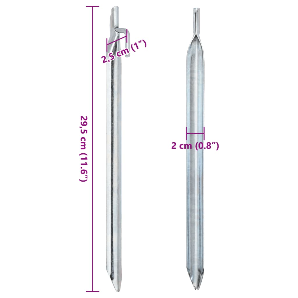 Estacas p/ tenda 24 pcs forma de V 29,5cm Ø20mm aço galvanizado