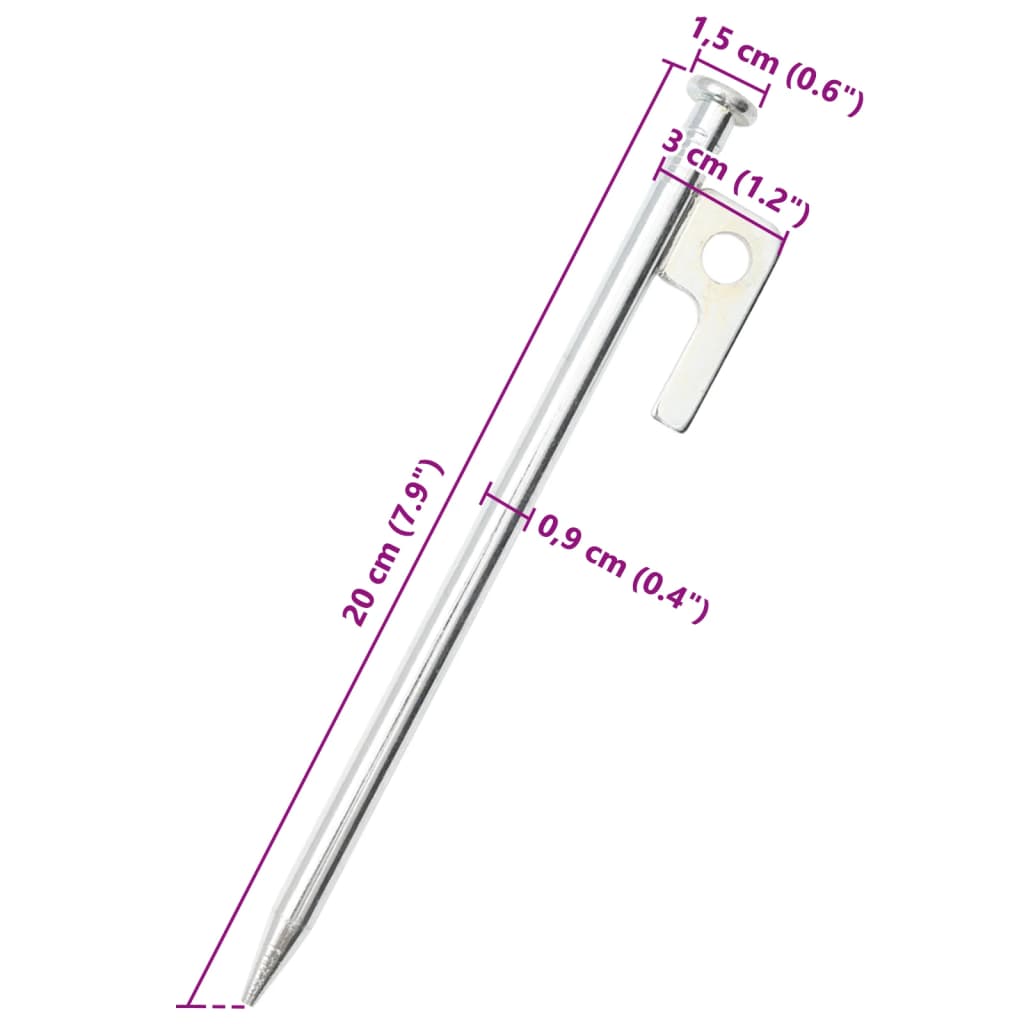 Estacas de tenda 24 pcs 20 cm 9 mm aço galvanizado