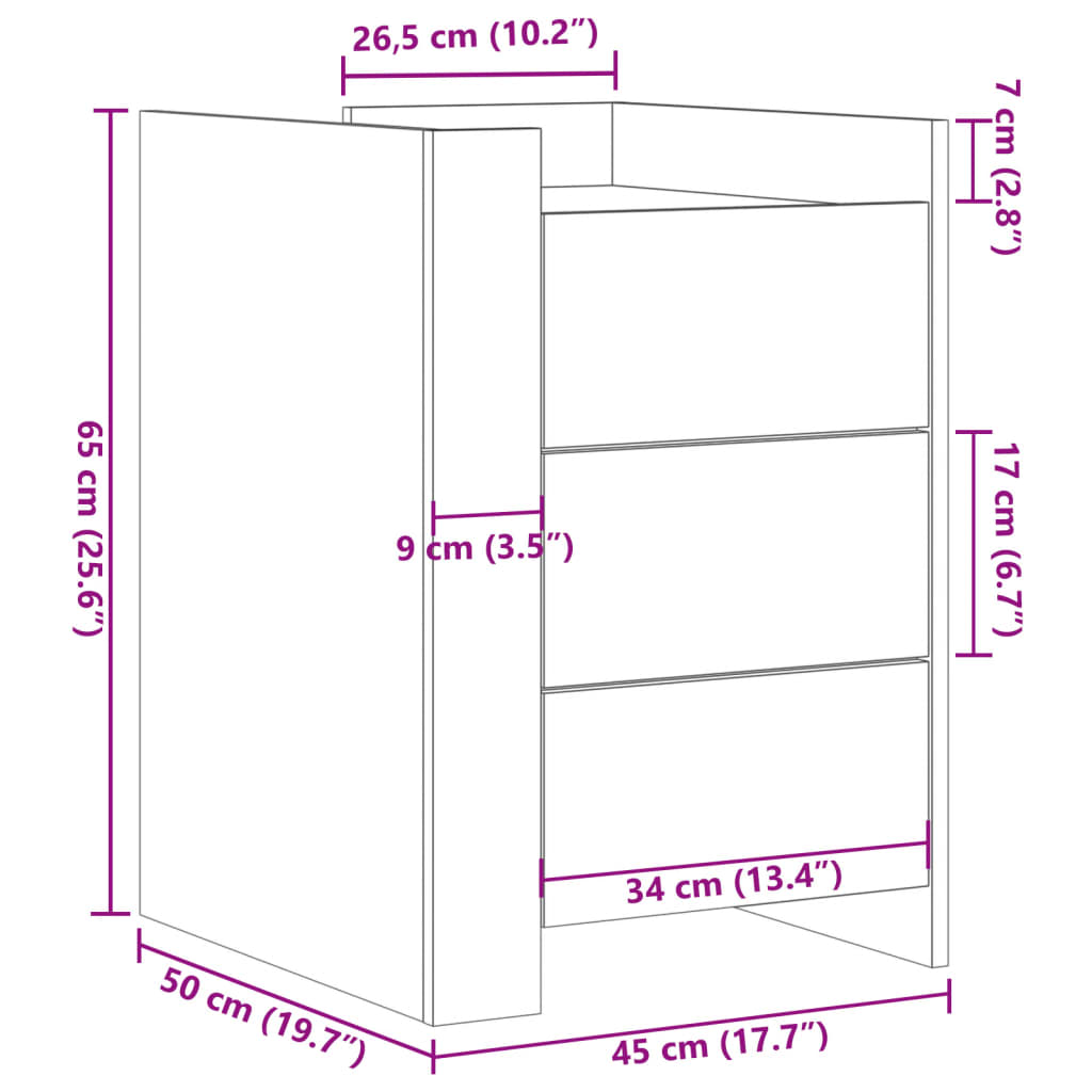 Mesa de cabeceira 45x50x65 cm derivados de madeira branco