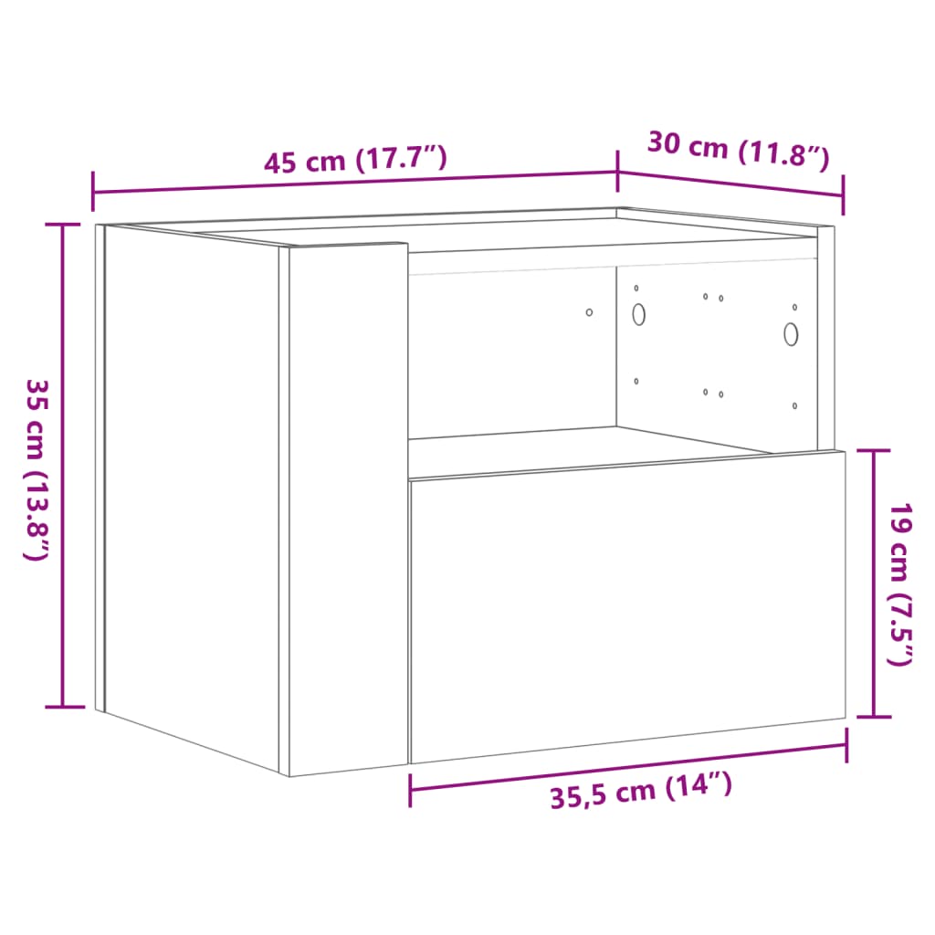 Mesa de cabeceira de parede 45x30x35 cm branco