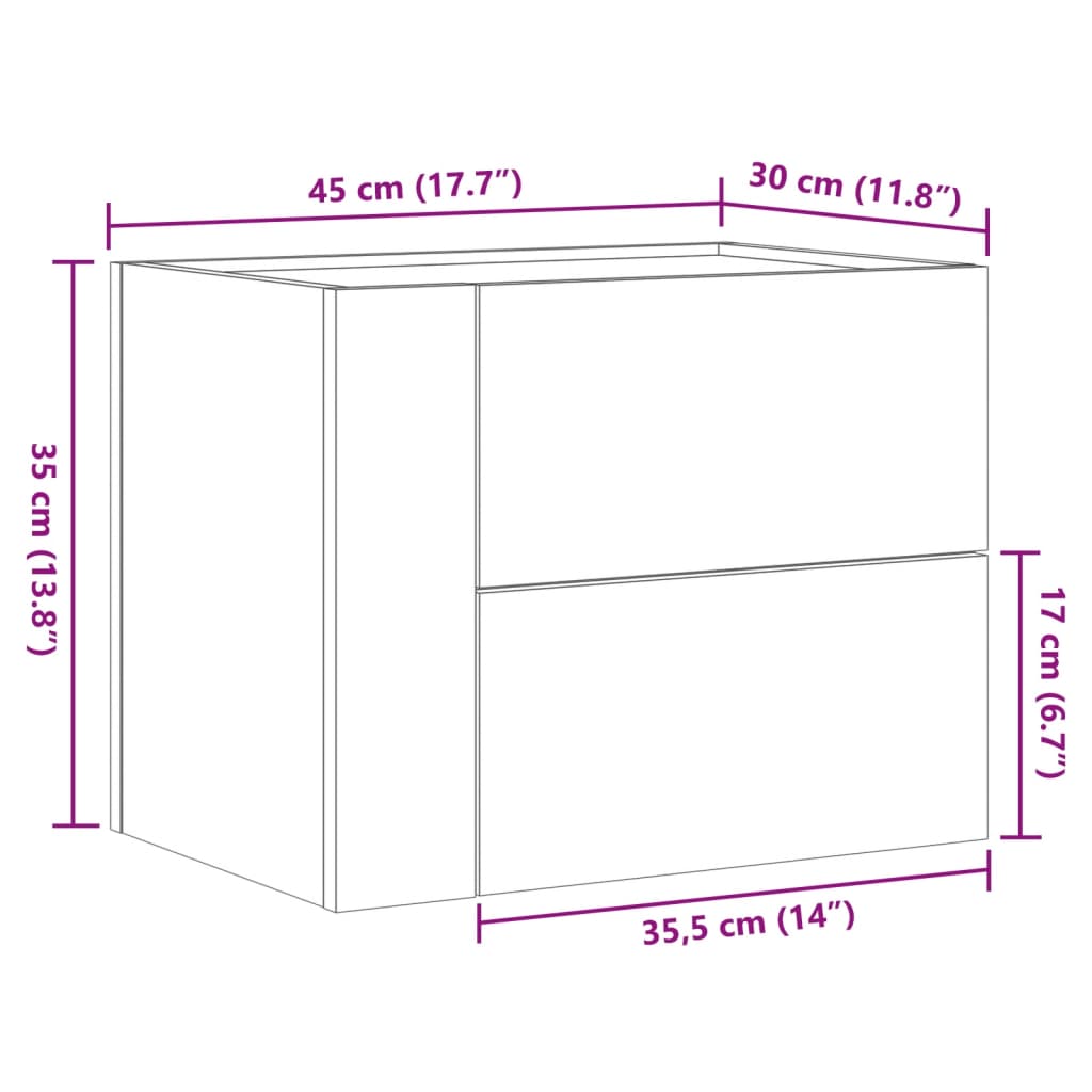 Mesa de cabeceira de parede 45x30x35 cm carvalho sonoma