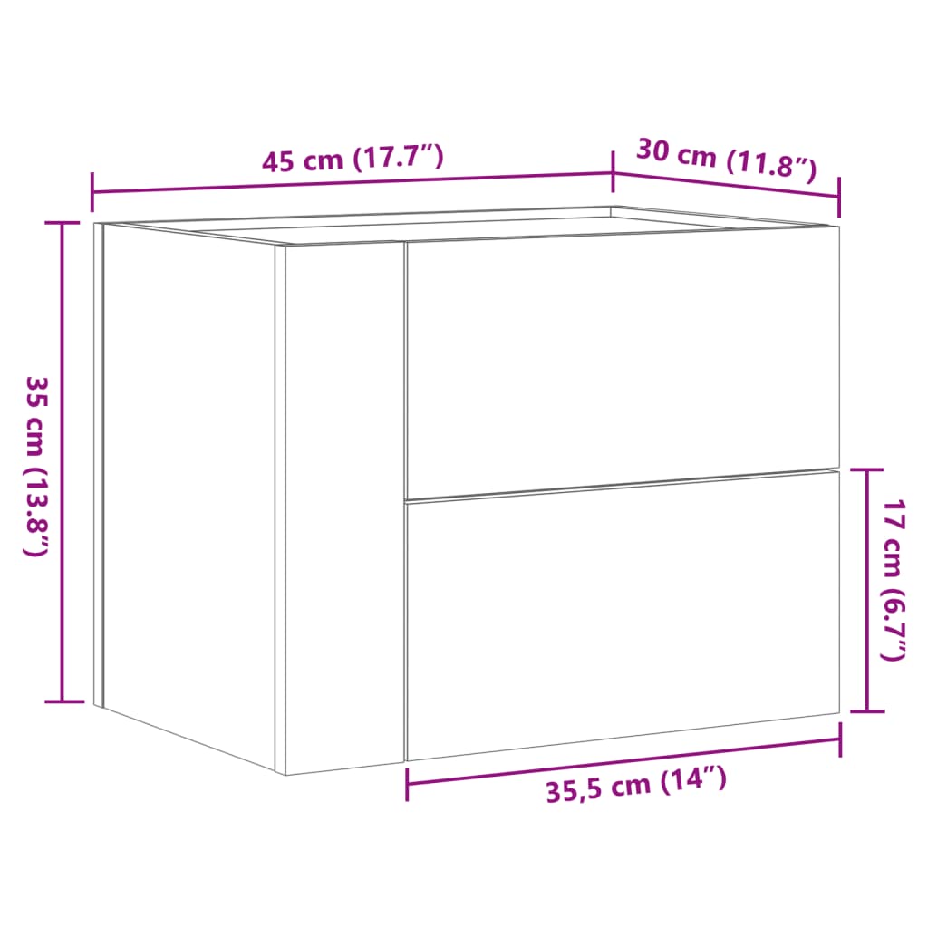 Mesa de cabeceira de parede 45x30x35 cm cinzento cimento