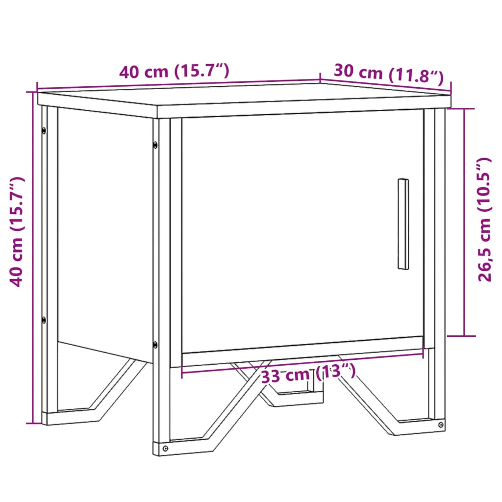 Mesa cabeceira 2pcs 40x30x40cm derivado madeira carvalho fumado