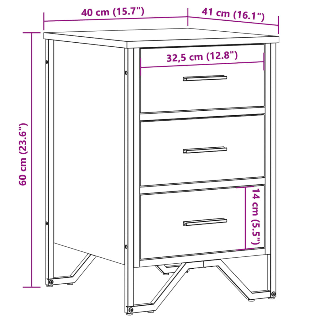 Mesa cabeceira 40x41x60cm derivados de madeira cinzento sonoma