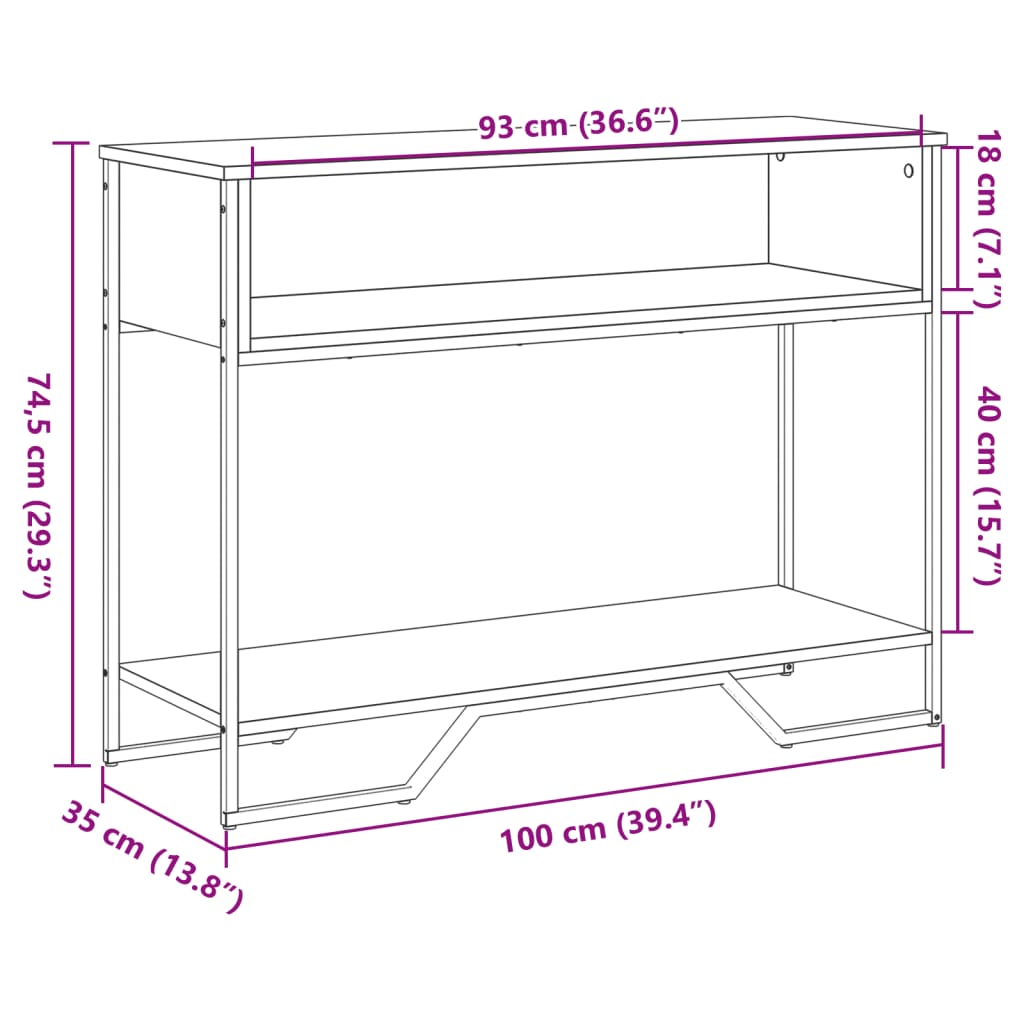 Mesa consola 100x35x74,5cm derivados de madeira carvalho sonoma