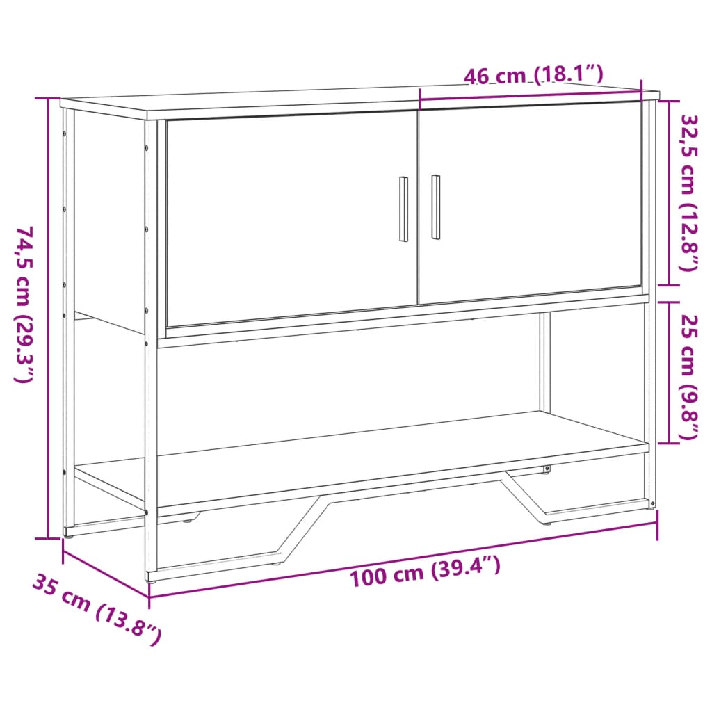 Mesa consola 100x35x74,5cm derivados de madeira carvalho fumado