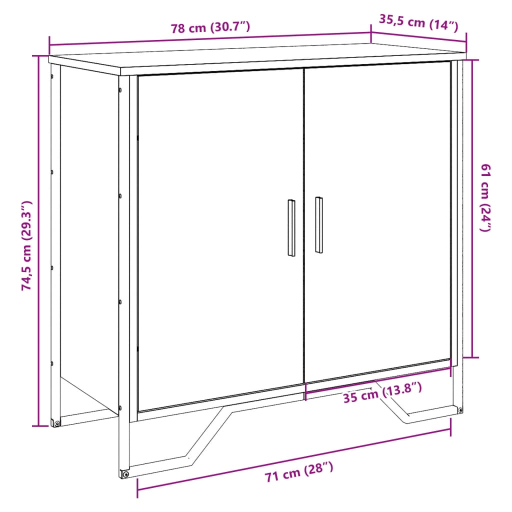 Aparador 78x35,5x74,5 cm derivados de madeira cinzento sonoma