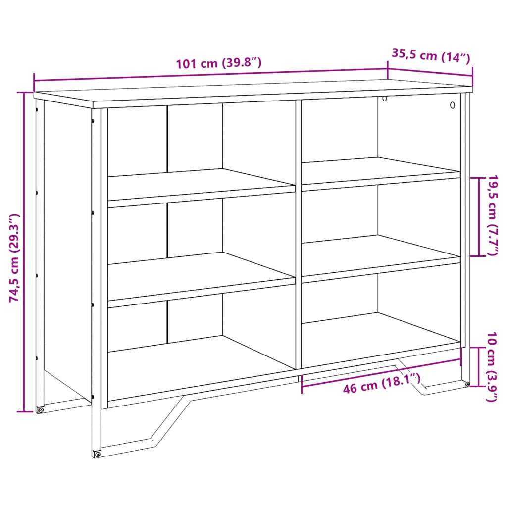 Aparador 101x35,5x74,5 cm derivados de madeira cinzento sonoma