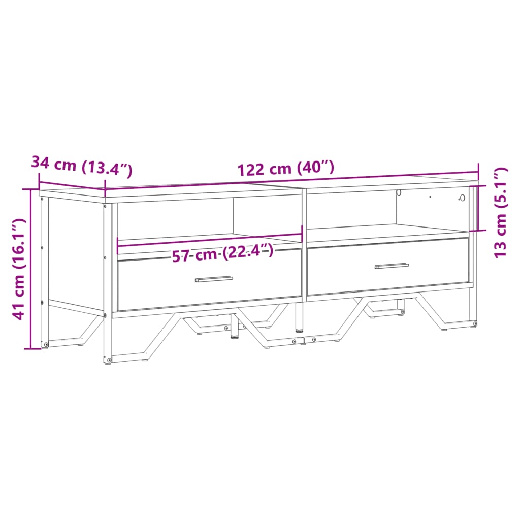 Móvel de TV 122x34x41 cm derivados de madeira cinzento sonoma