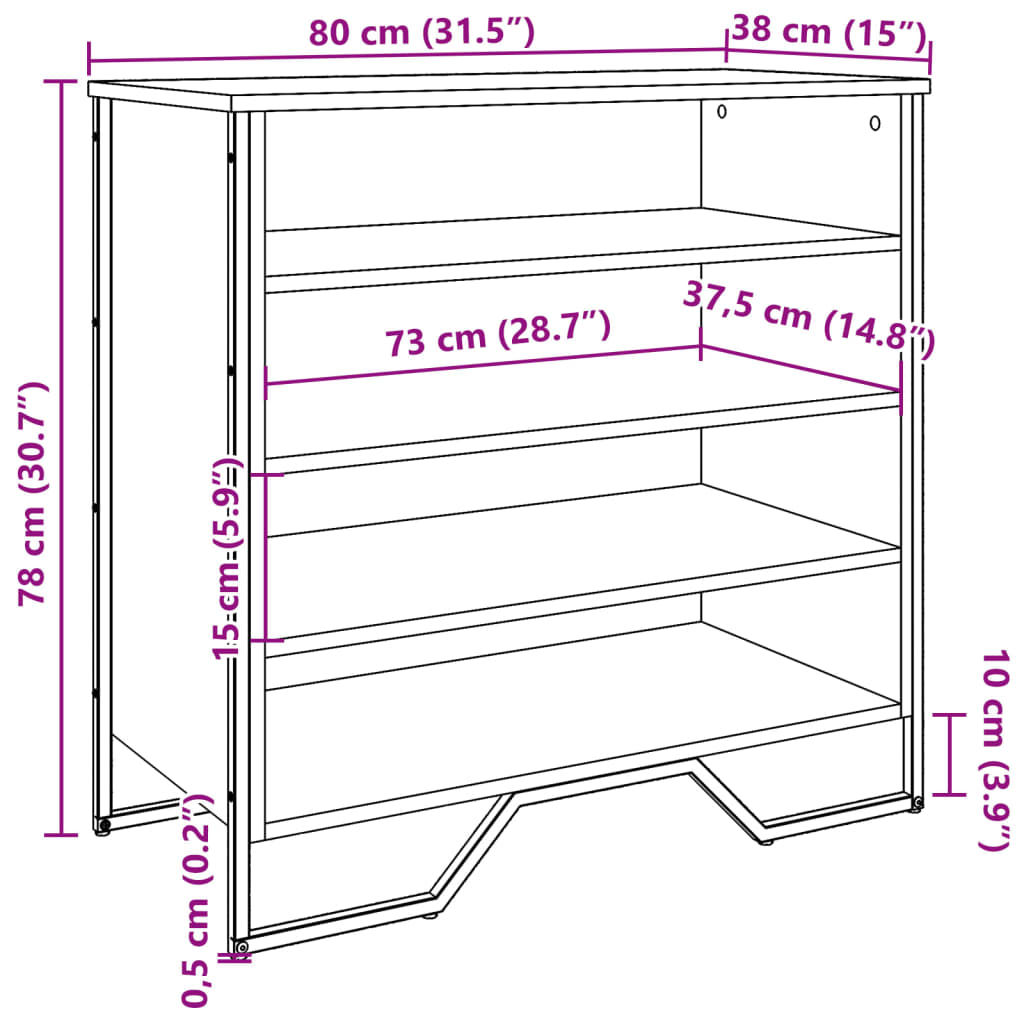 Sapateira 80x38x78 cm derivados de madeira cinzento sonoma