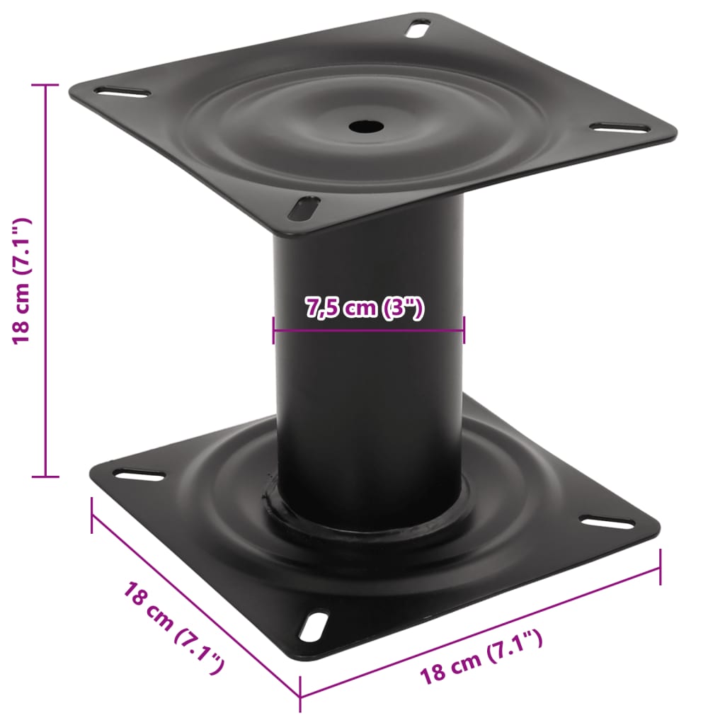 Pedestal para assento de barco 18 cm aço preto