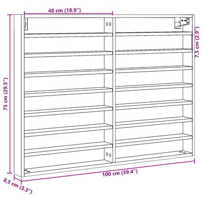 Armário vitrine 100x8,5x75 cm derivados madeira carvalho fumado