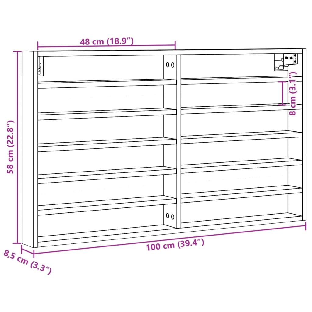 Armário vitrine 100x8,5x58 cm derivados de madeira branco