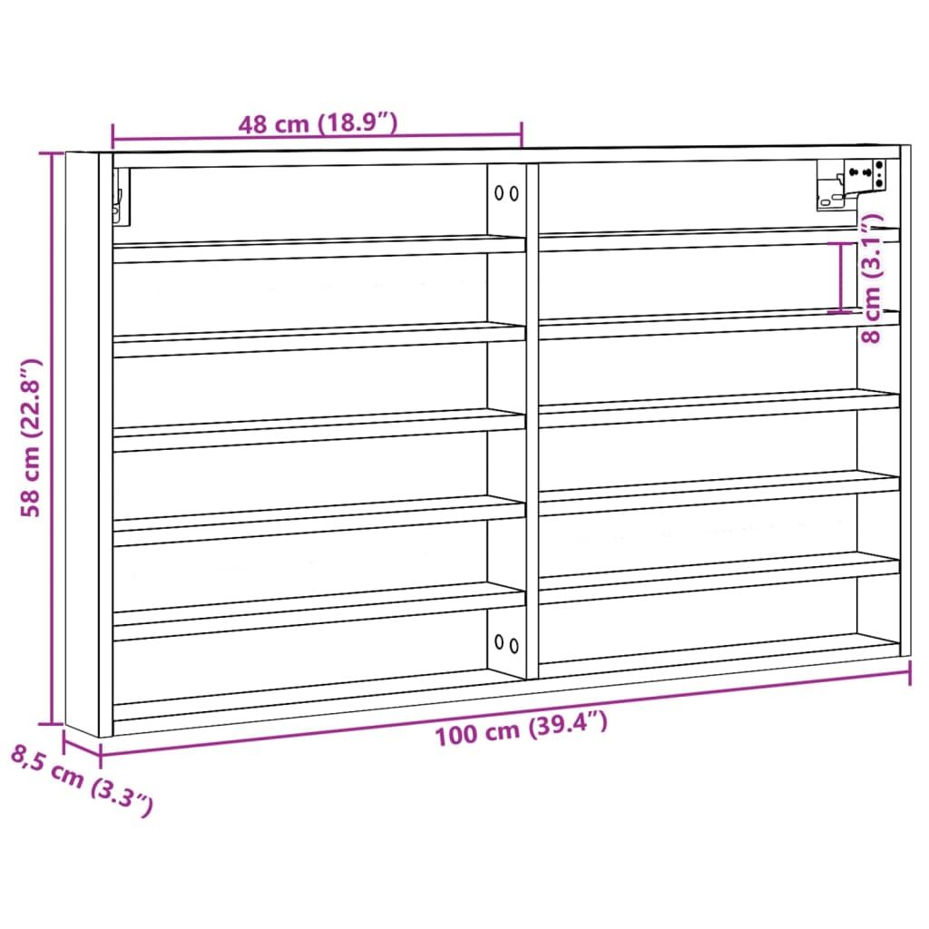 Armário vitrine 100x8,5x58 cm derivados madeira carvalho sonoma