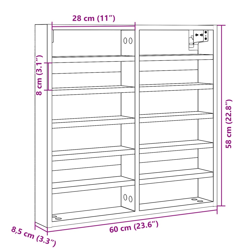 Armário vitrine 60x8,5x58 cm derivados de madeira branco