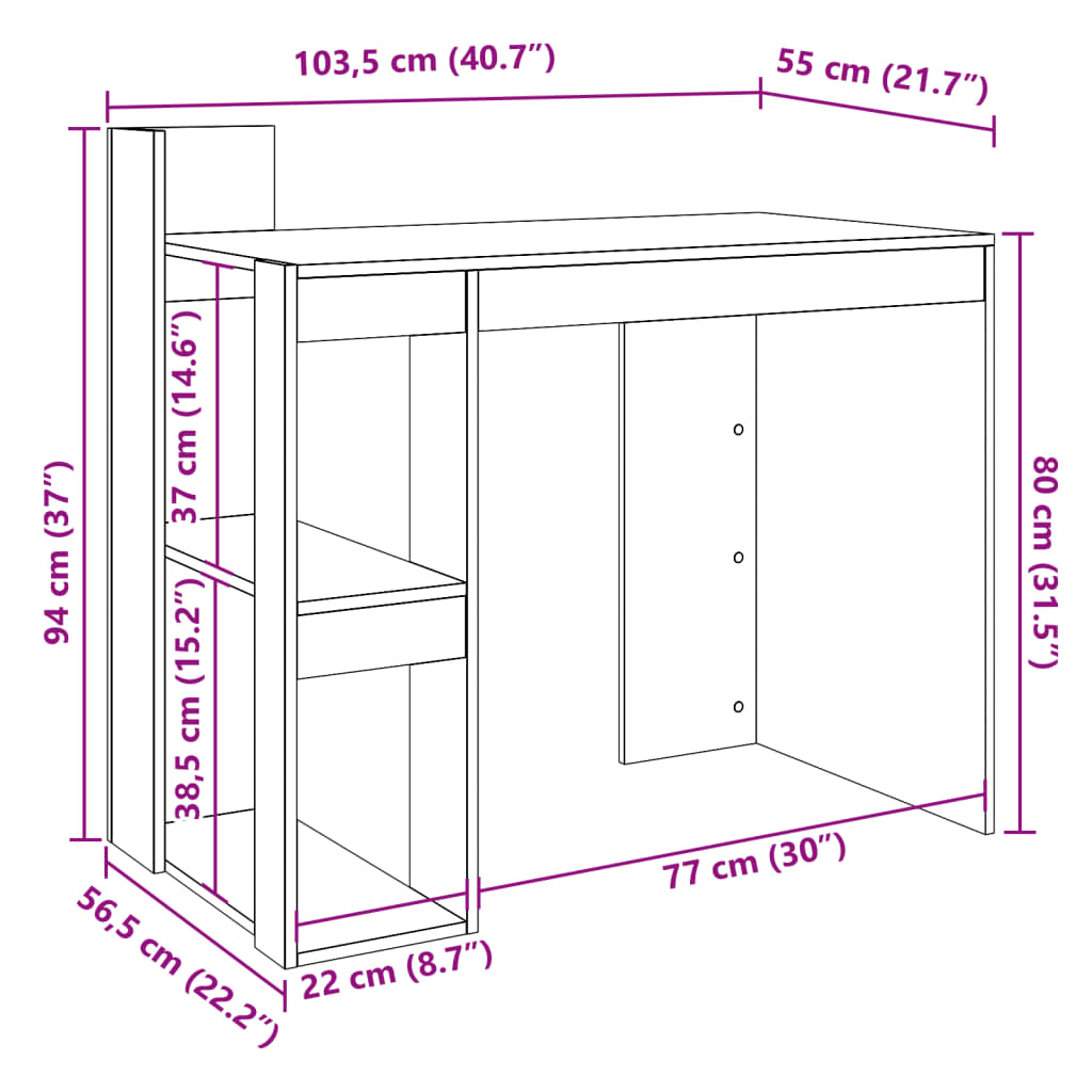 Secretária 103,5x56,5x94cm derivados de madeira cinzento sonoma