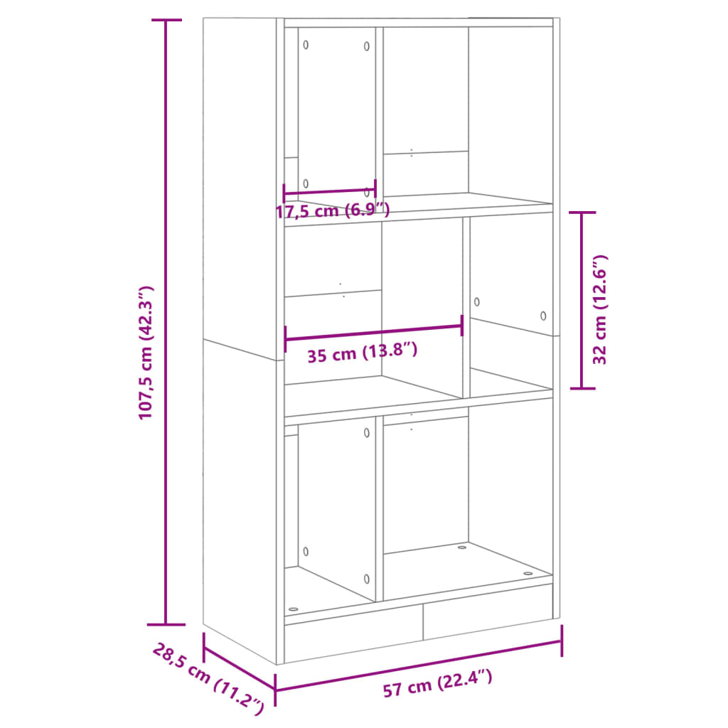 Estante 57x28,5x107,5 cm derivados de madeira cinzento sonoma