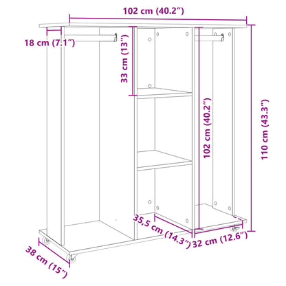 Roupeiro c/ rodas 102x38x110 cm deriv. madeira cinzento sonoma