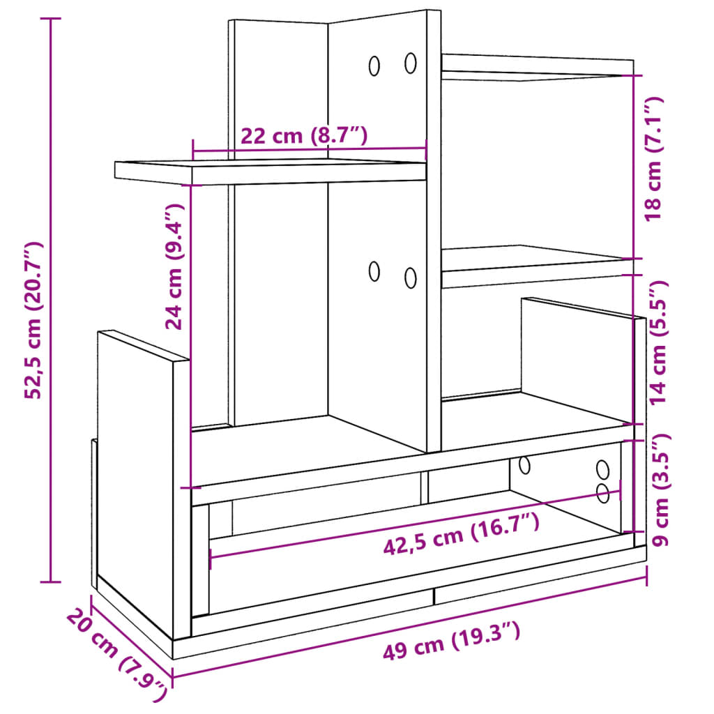 Organizador de secretária 49x20x52,5cm derivados madeira branco