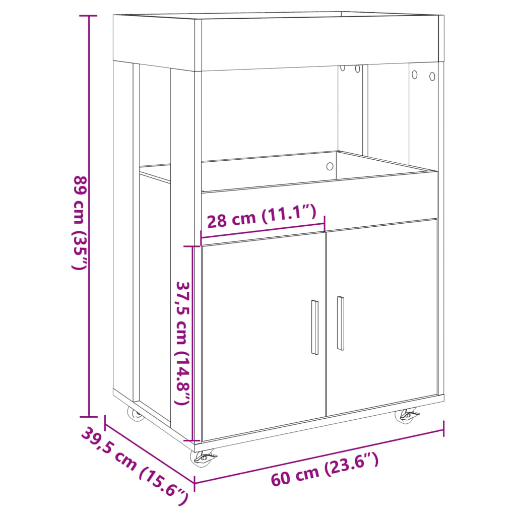 Carrinho de bar 60x39,5x89 cm derivados de madeira branco