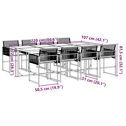 9 pcs conjunto de jantar p/ jardim c/ almofadões vime PE preto